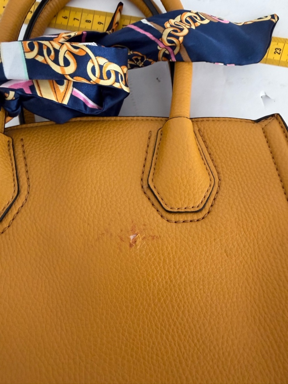 Aldo Mustard Yellow Pebbled Leather Satchel with Scarf Accent - Picture 9 of 10